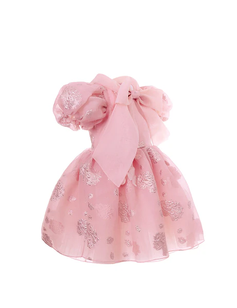 pink and gold infant dress Luxurious Rose-Gold Organza-Jacquard Baby with Bow & Butterflies | Junona 1 year baby girl birthday dress india